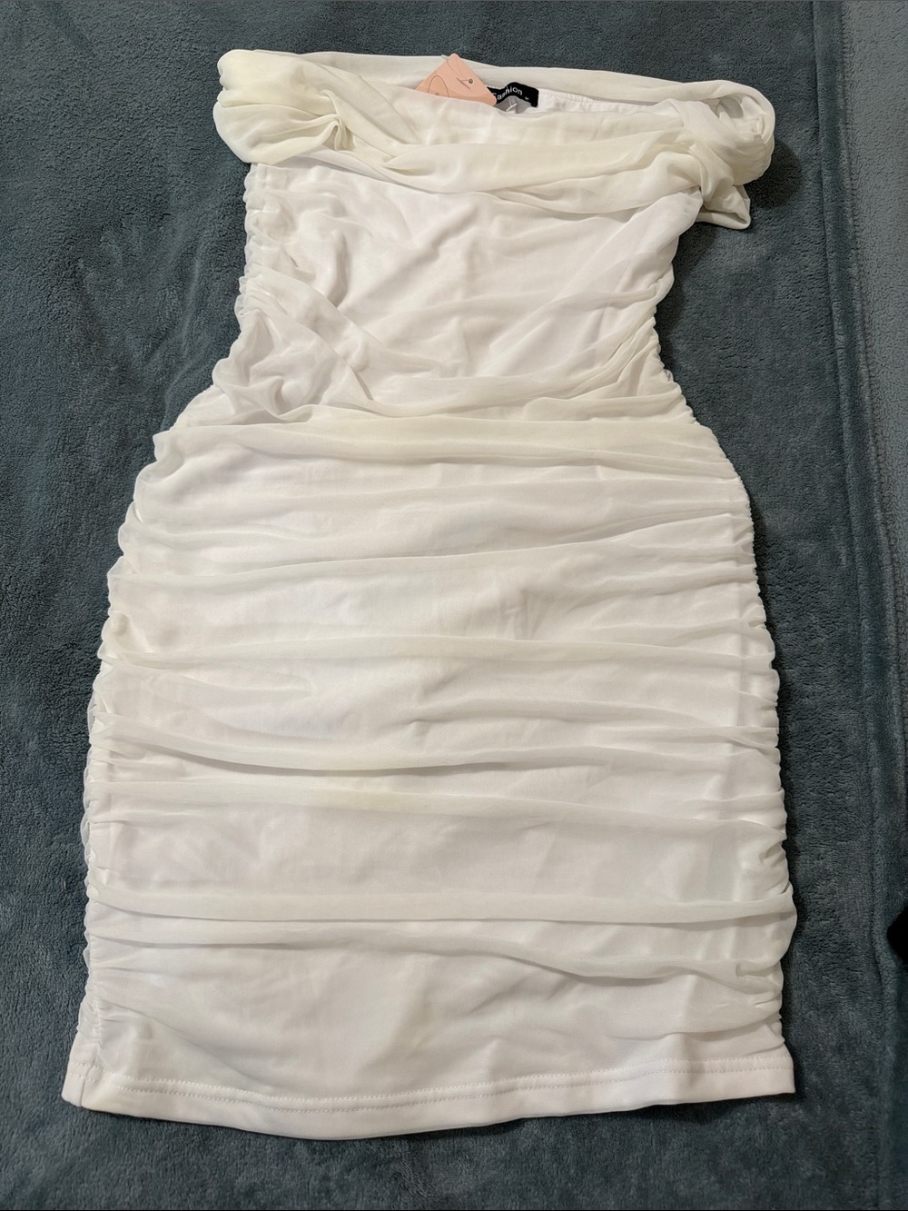 White Ruched Off-Shoulder Bodycon Dress